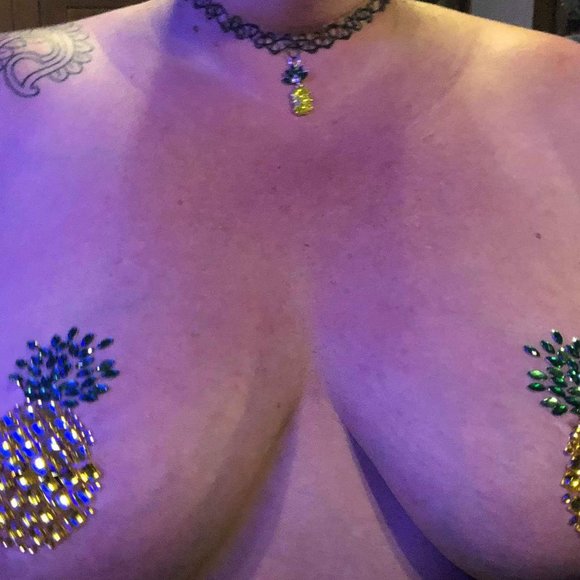 Pineapple Rhinestone Pasties Nipple Covers Self Adhesive Reusable- Lifestyle EDC - Picture 5 of 8